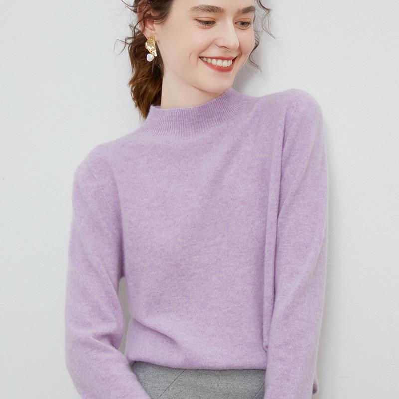 First-line Ready-to-wear% Wool Sweater Women's Semi-turtleneck Autumn and Winter Solid Color Loose Pullover Knitted Bottoming Sweater