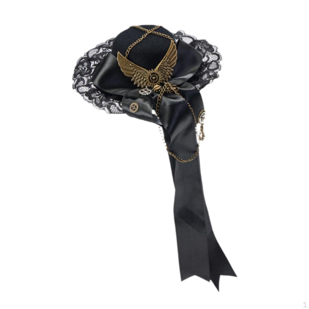 Style Top Hat Hair Clip with Gear Embellishments for Costume Parties