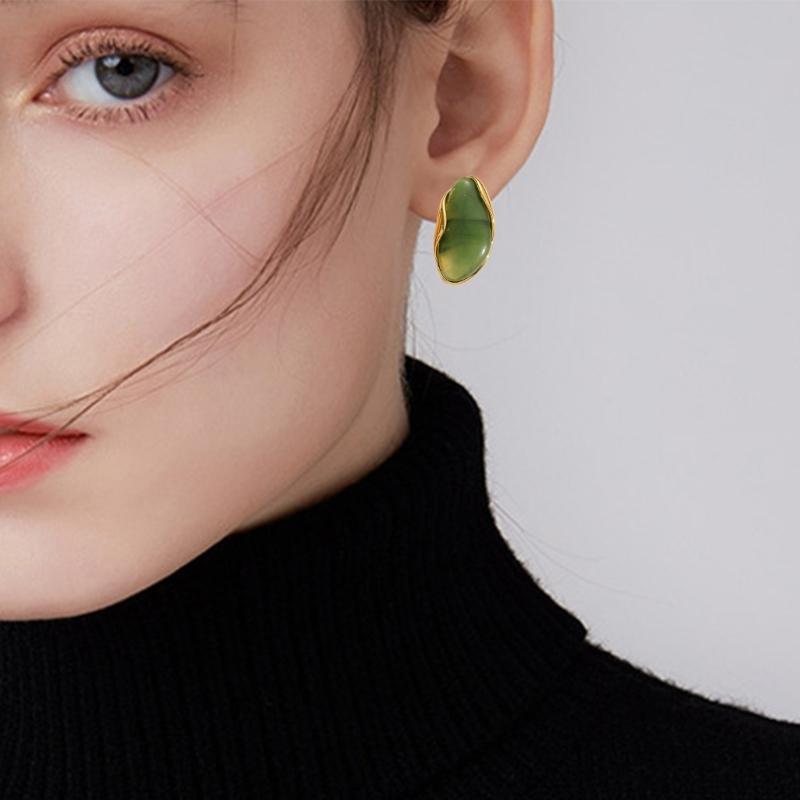 Stylish Multi Color Resin Ear Studs Stainless Steel Geometric Shaped Earrings Elegant Gold Tone Women Fashion Jewelry