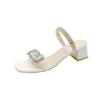 High heels sandals women's summer 2025 new fashion transparent middle heel crystal shoes fashion thick heel outer slippers