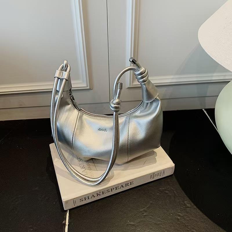 Bullhorn Shaped Underarm Bag Women's Solid Color Dumpling Handbag Zipper Shoulder Bag Knot Design Commute Dating Crossbody Bag