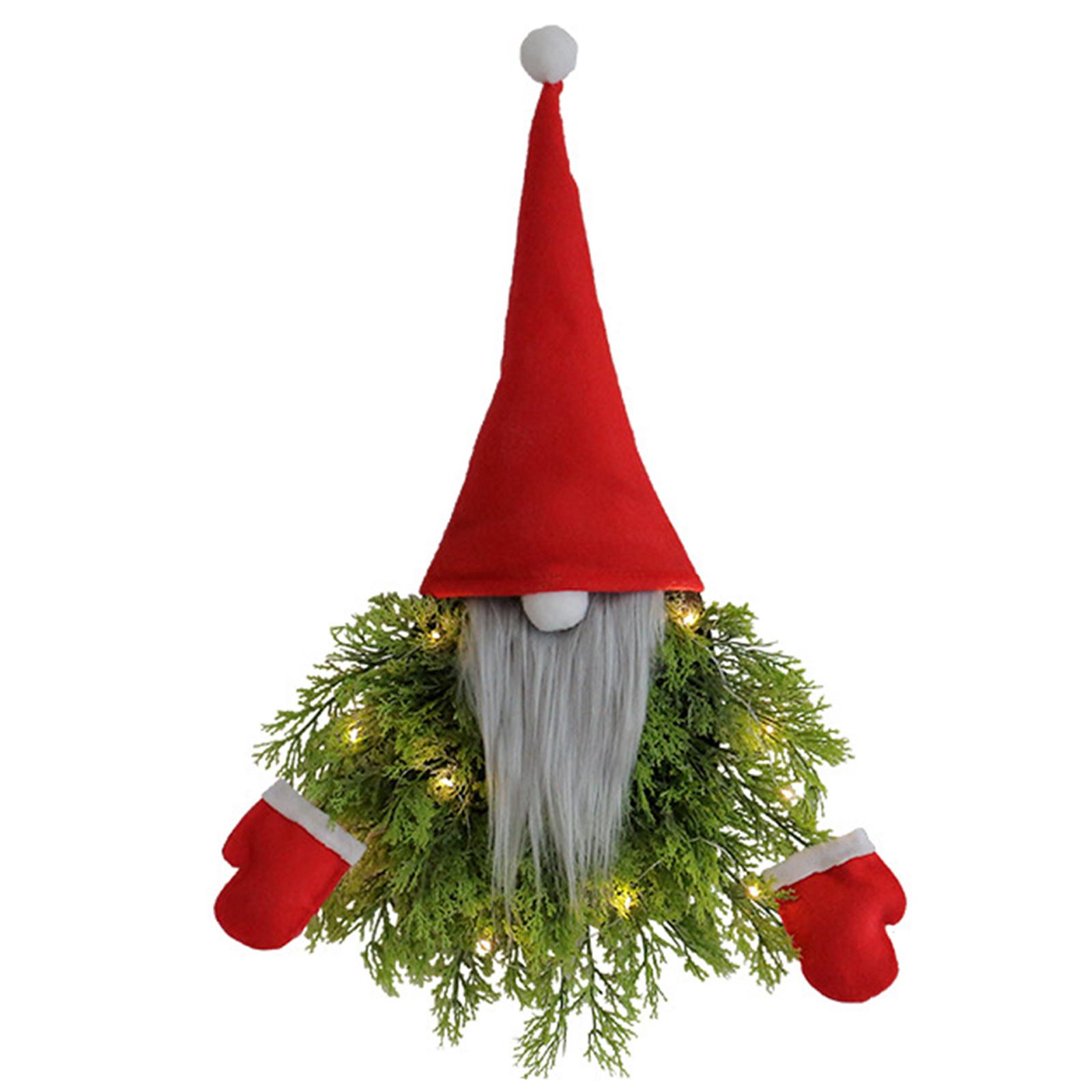 Artificial Advent Wreath with LED Light Artificial Pine & Spruce Branches Christmas Gnome Garland for Xmas Tree Wall Window
