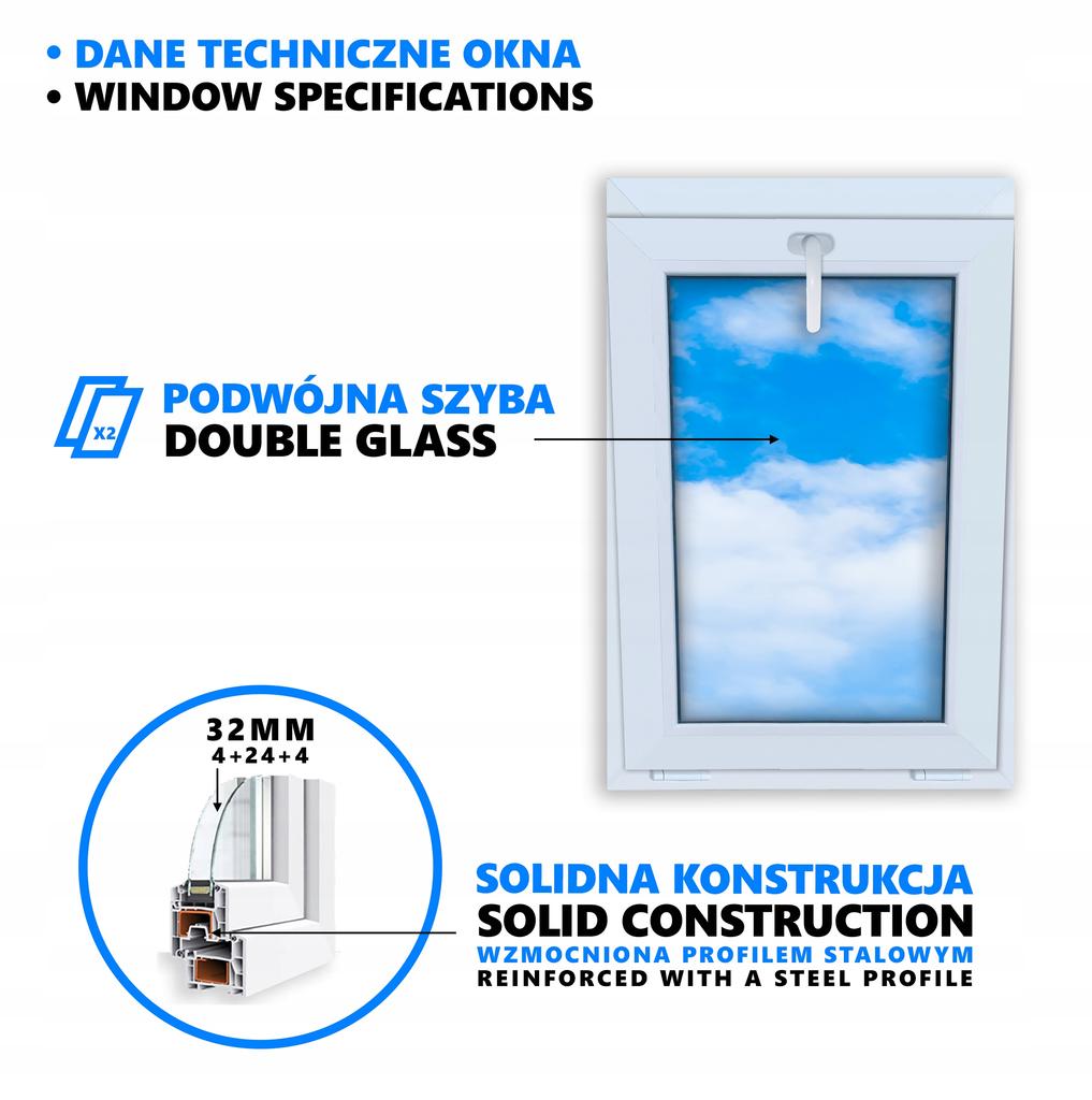 Okno Białe Pcv Uchylne 60X90, 600X900 2X Szyba, Uchylane Górą Dwuszybowe