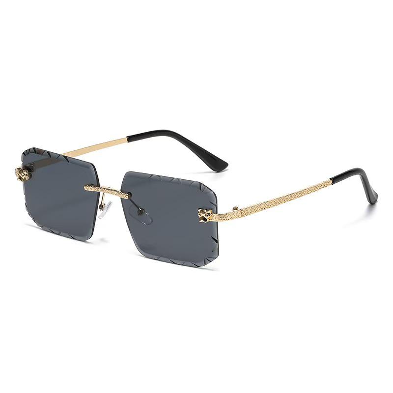 2025 Cheetah Frameless Square Sunglasses with Leopard Head Design - Unisex Retro Metal Style