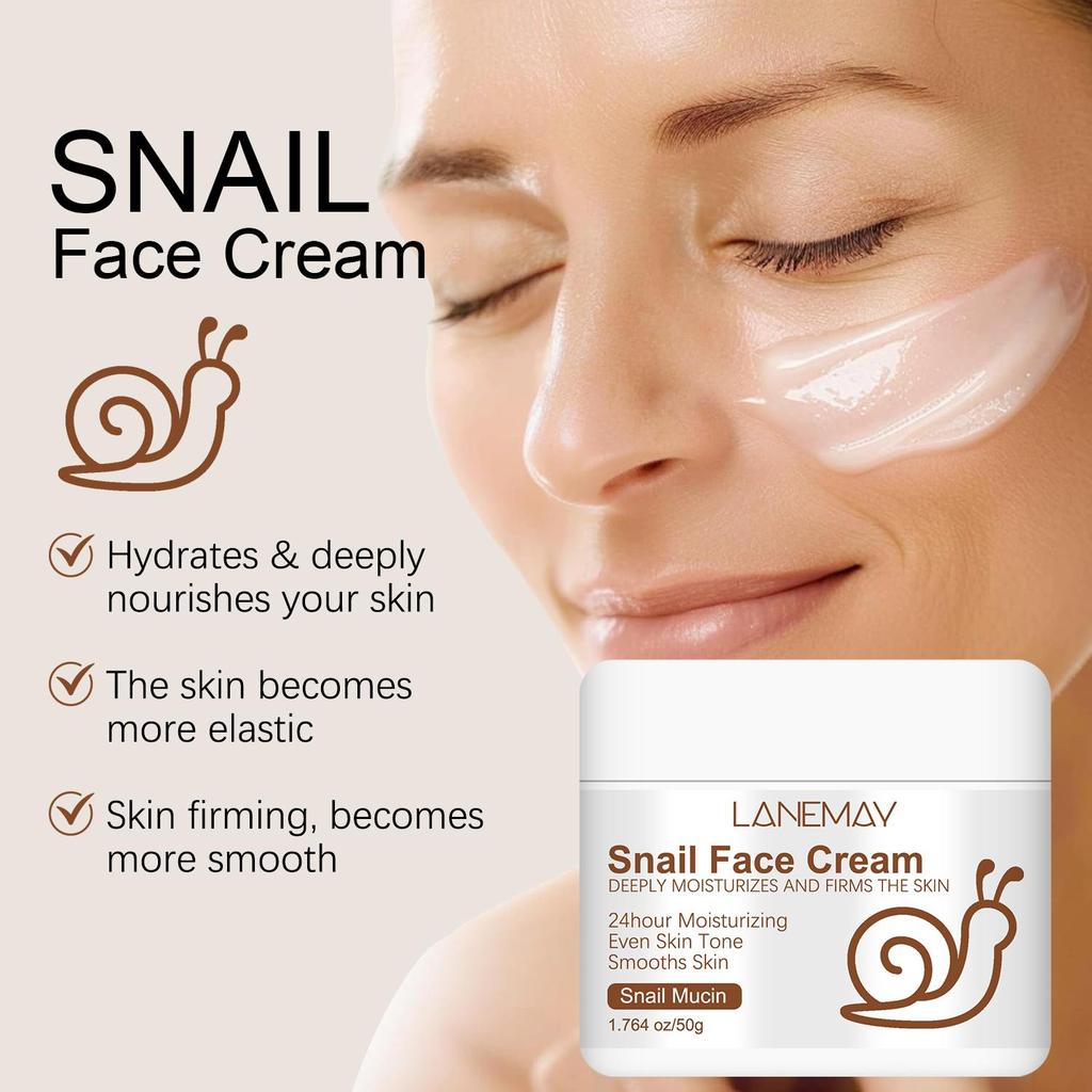 Snail Face Cream-24H Moisturize Skin-Firming Skin, Reduce Wrinkles-Suitable for All Skin Types, 50ml