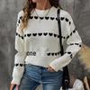 2026 Autumn/Winter Sweet Date Heart Pattern Knit Sweater for Women - Long Sleeve