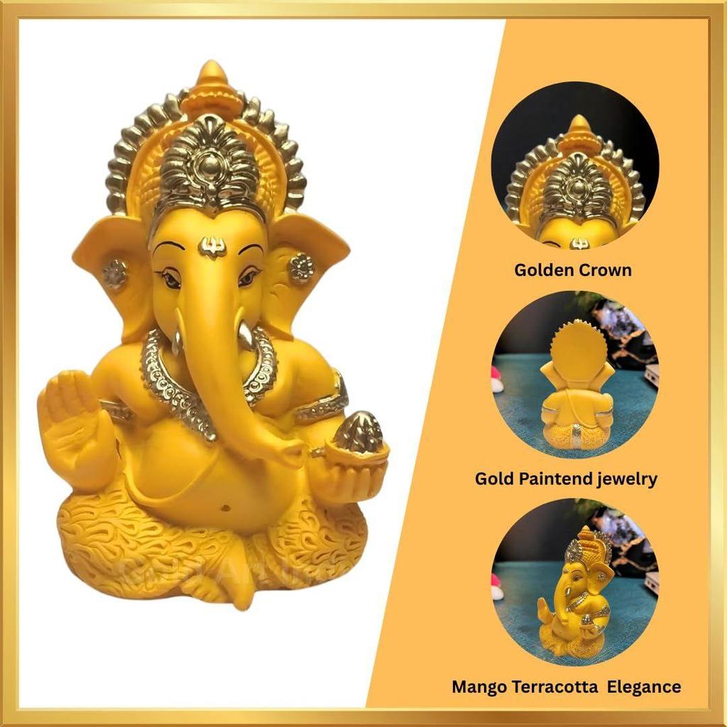 Mango Terracotta Finish Ganesha for Car Dashboard Home Decor Gifting Diwali Birthday Festivals 3.5 X 2 Inches