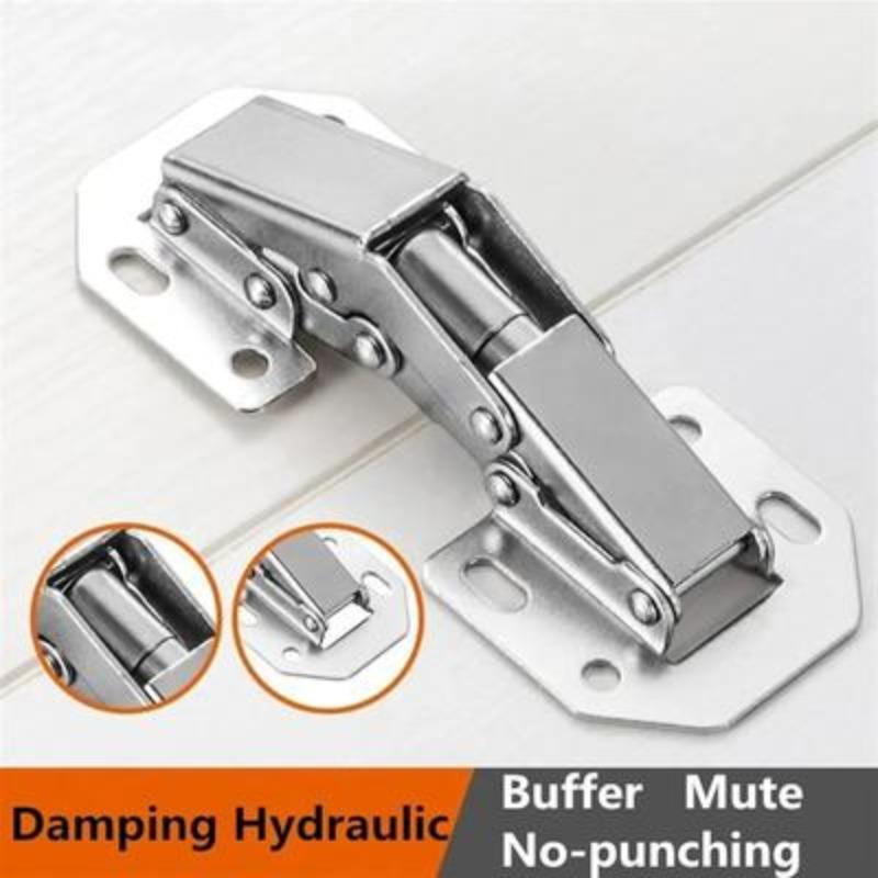 10 Pieces Steel Cabinet Hinges 90 Degree No Drilling with Hydraulic Buffer for Smooth Opening and Closing