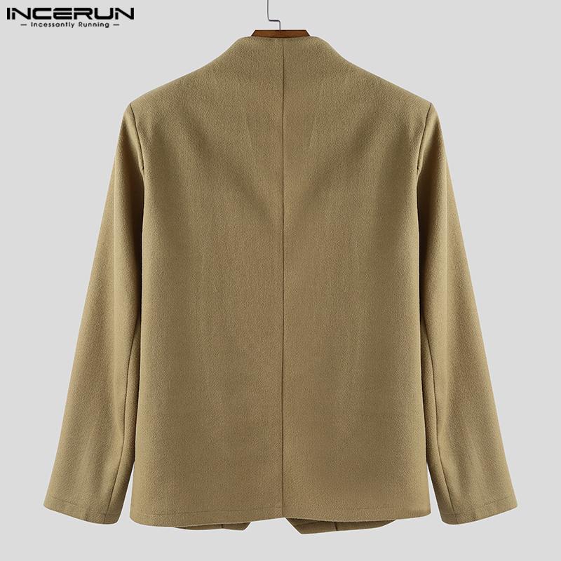 INCERUN Men Stand Neck Long Sleeve Oblique Placket Jackets Coats