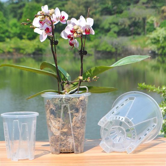 Clear Orchid Pot Breathable Flower Pot with Saucer Plant Pot with Side Ventilation Holes Drainage for Phalaenopsis Healthy Growth