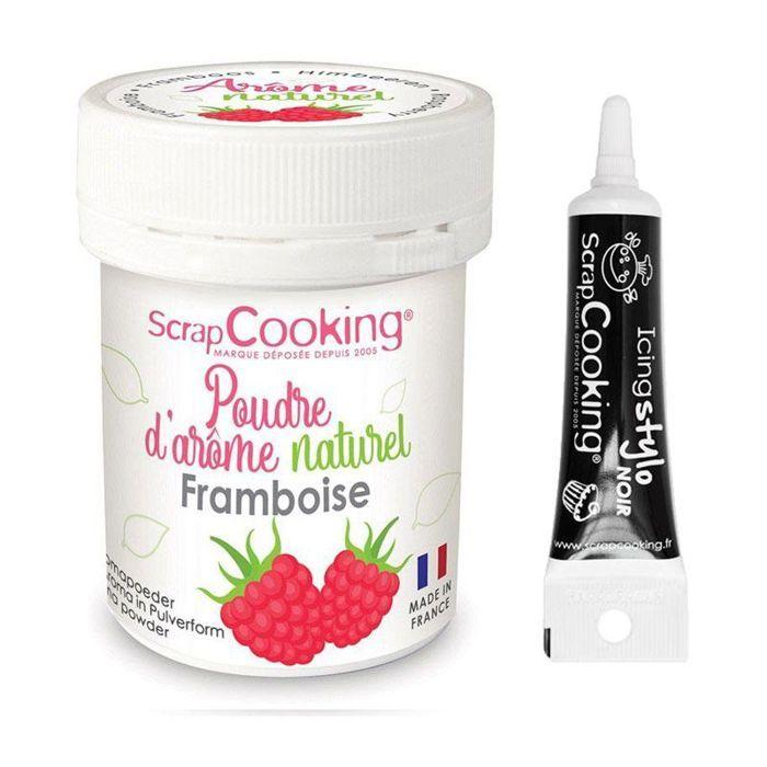 Arôme alimentaire naturel en poudre framboise + Stylo glaçage noir