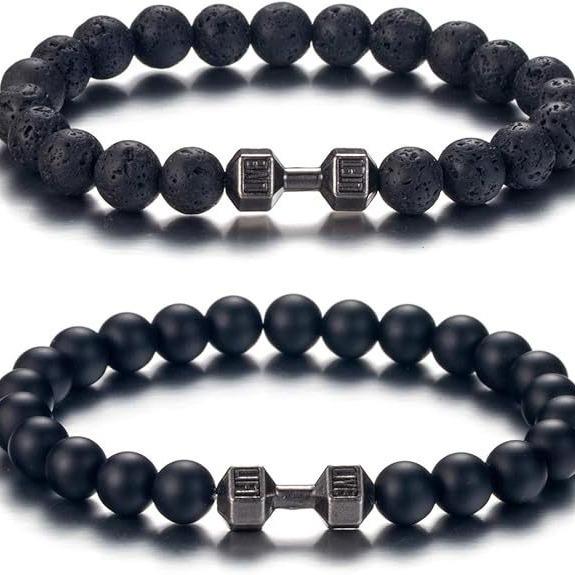 Volcanic Stone Dumbbell Couple Bracelet - Handmade Beaded Jewelry