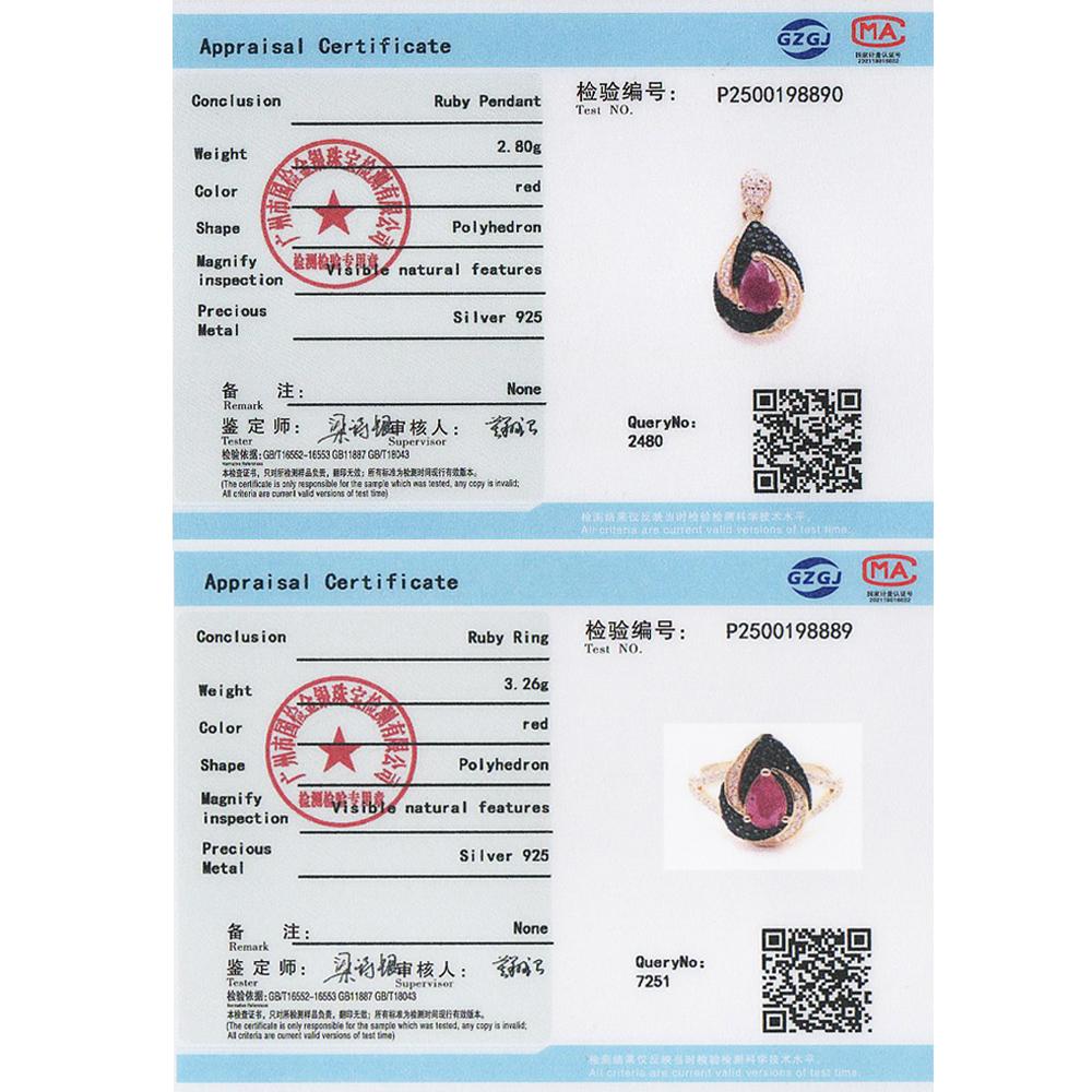 Vintage natural pear 5*7mm ruby jewelry set 925 sterling silver ring earrings pendant necklace for women's engagement party wear