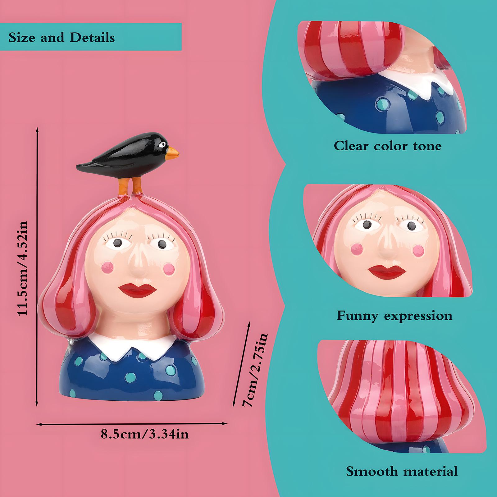 

1pc Girl with bird on her head Statue Ornament Funny Decoration Resin Crafts Sculpture Ornament Decoration