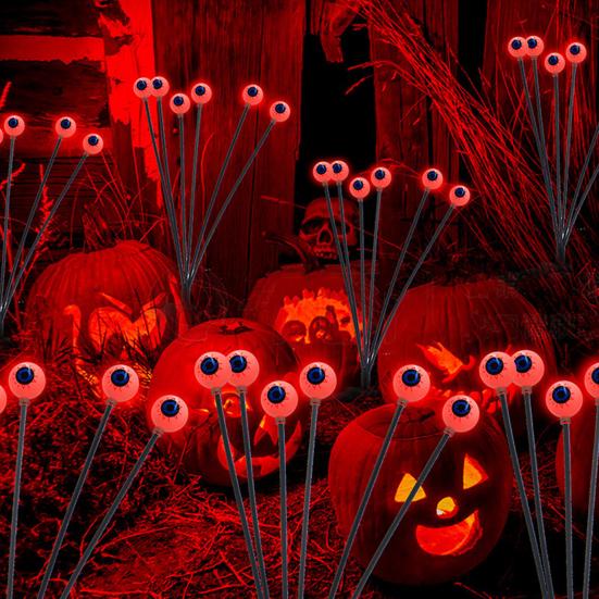 2Pcs LED Solar Scary Eyeball Swaying Lights Realistic 3D Design