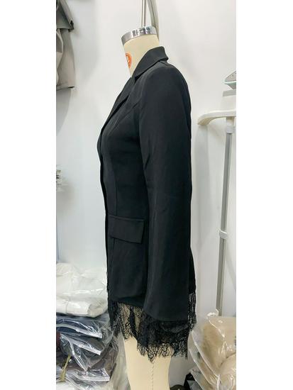 Chic European & American Women's Designer Black Lace Patchwork Slim Fit Blazer