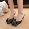 New Chinese High-heeled Bag Head Slippers Women's Outer Wear 2025 New Spring and Summer Fairy Style Bow Thin Heel Cool Slippers
