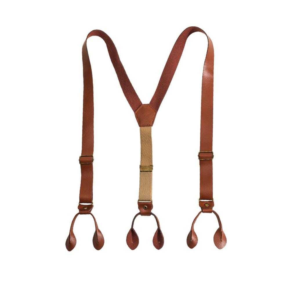 Retro Buttoned Suspenders British Style PU Leather Suspenders Casual Suspenders for Men  Men