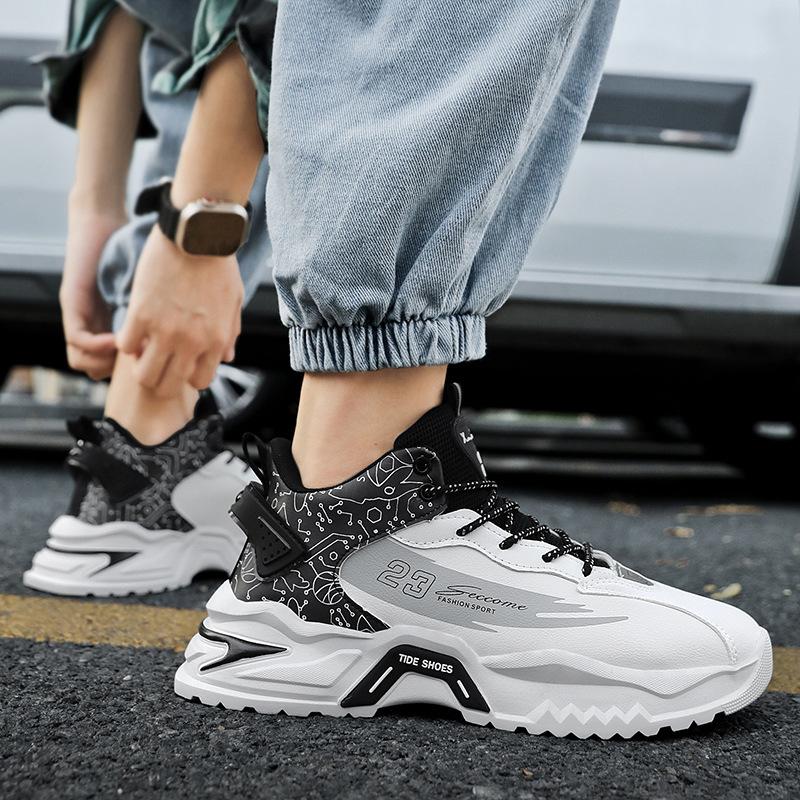 Autumn couple casual sports shoes leather waterproof dad shoes men's teen student basketball shoes running shoes