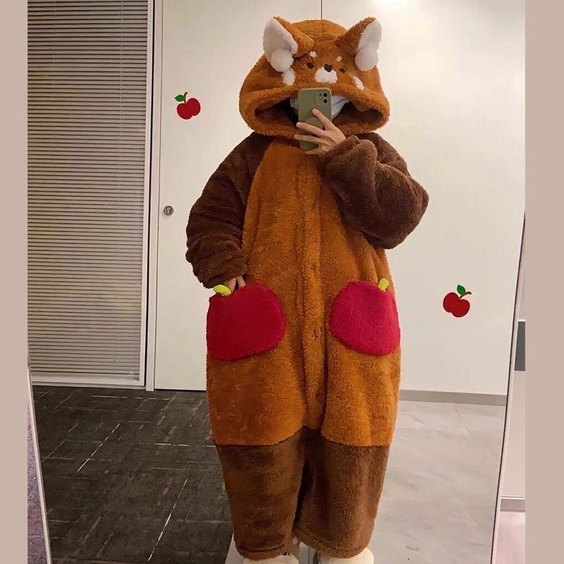 Camicia da notte lunga da donna autunno e inverno, costume da cosplay di procione, camicia da notte, pigiama da cartone animato, orso, inverno