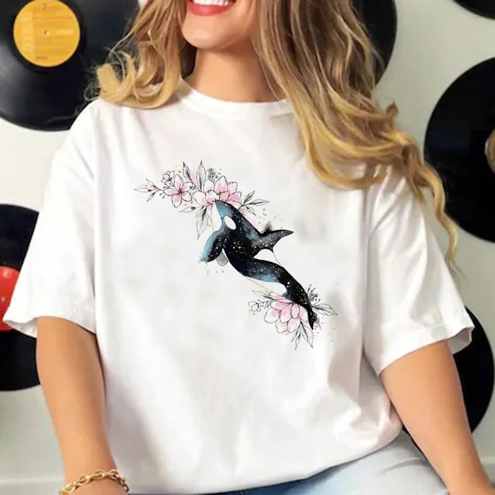 Whale Tshirts Women Summer Streetwear Y2K Tee feUnisex Comic Unisexga Clothing