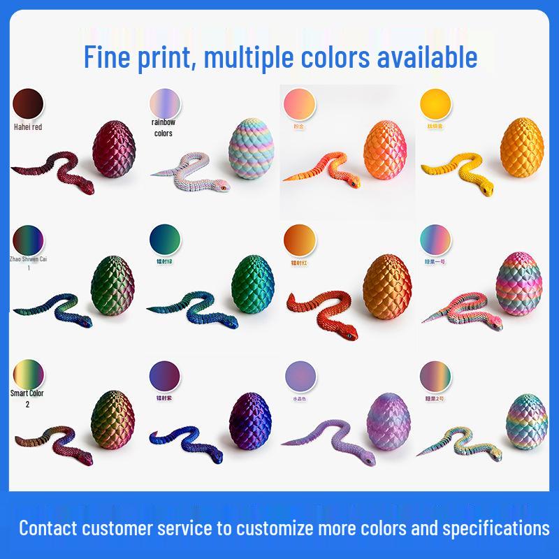 3D Printed Luminous Snake Dragon Egg Set with Movable Joints - Ornament Toy Handicraft