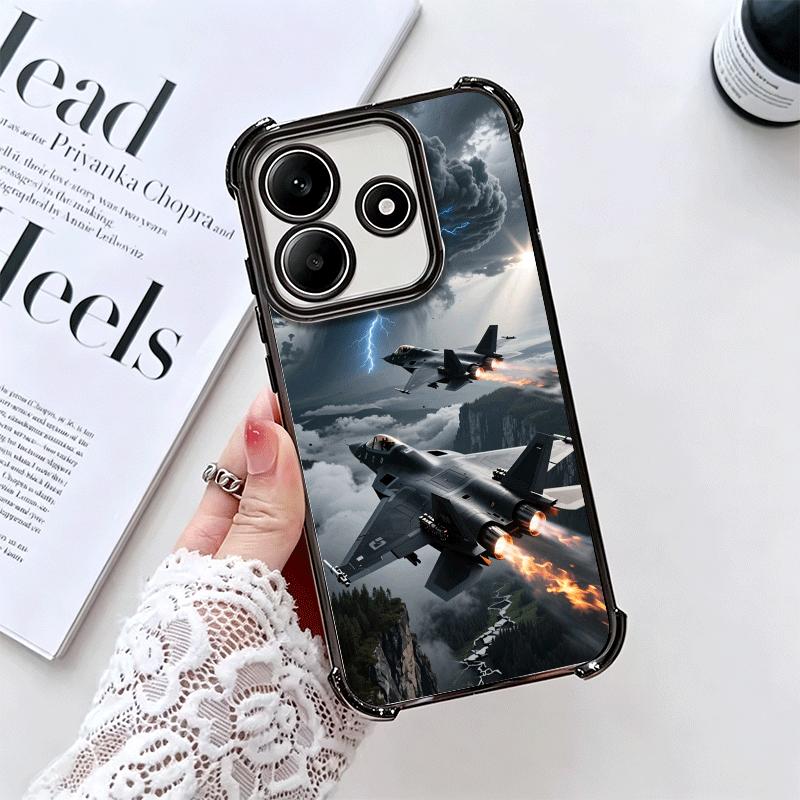 Aircraft Helicopter Formation Soft Phone Case For Xiaomi Redmi Note 14 15 Pro Plus 13 12 11S 11T 5G 10 9S 9 Plating Anti-Fall Fu