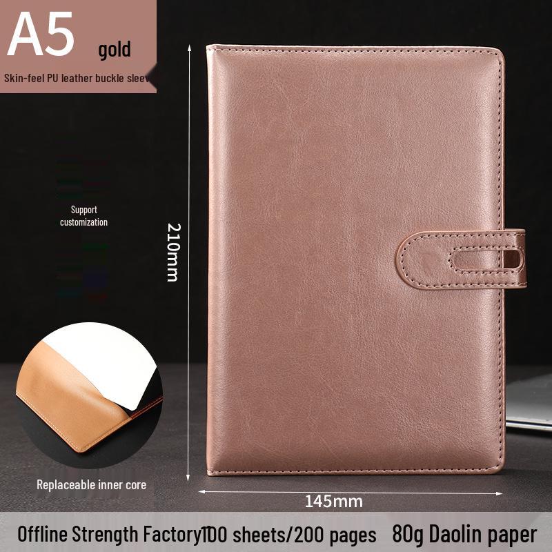 Faux Leather Buckle Cover Notebook - Business Meeting Minutes Organizer