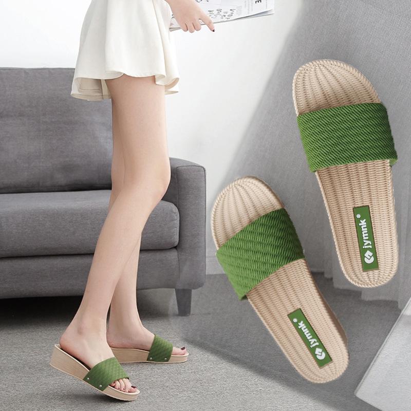 

Summer cool slippers women s non-slip and wear-resistant thick bottom medium heel versatile soft bottom beach outer slippers 36 [one size smaller]