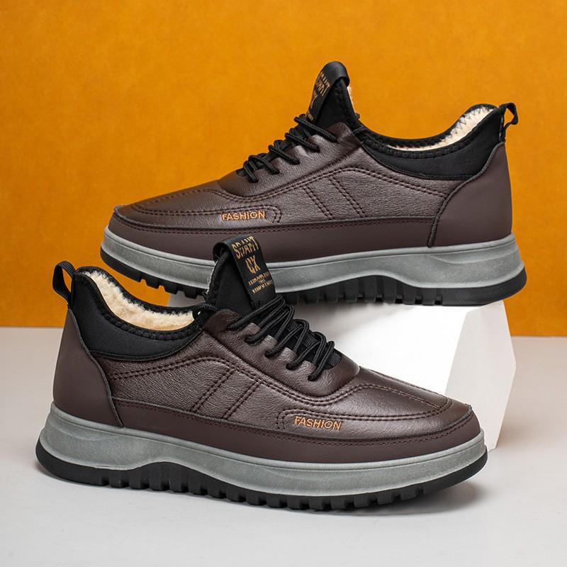 

Мужские водонепроницаемые нескользящие зимние ботинки: Теплые, бархатные, толстые кожаные снегоступы для пожилых людей. 44 чёрный