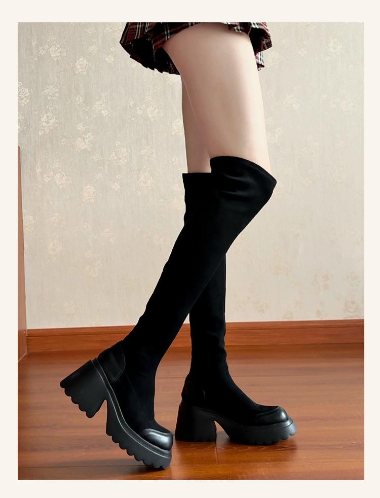 Thick-soled heightening Martin boots 2025 autumn and winter elastic socks boots thin long boots short boots suede small over-the-knee boots