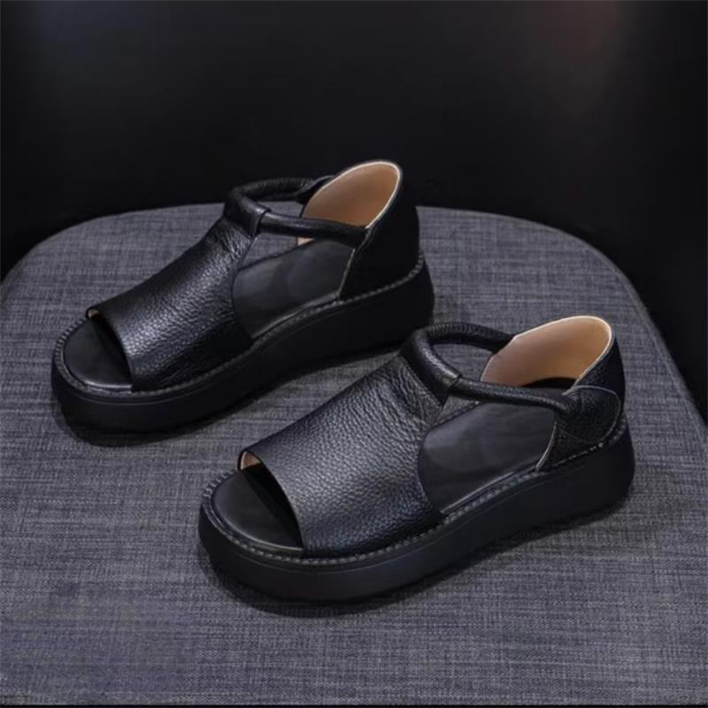 2025 new summer soft leather with skirt sandals women's versatile platform fashion casual open-toed mother Roman shoes