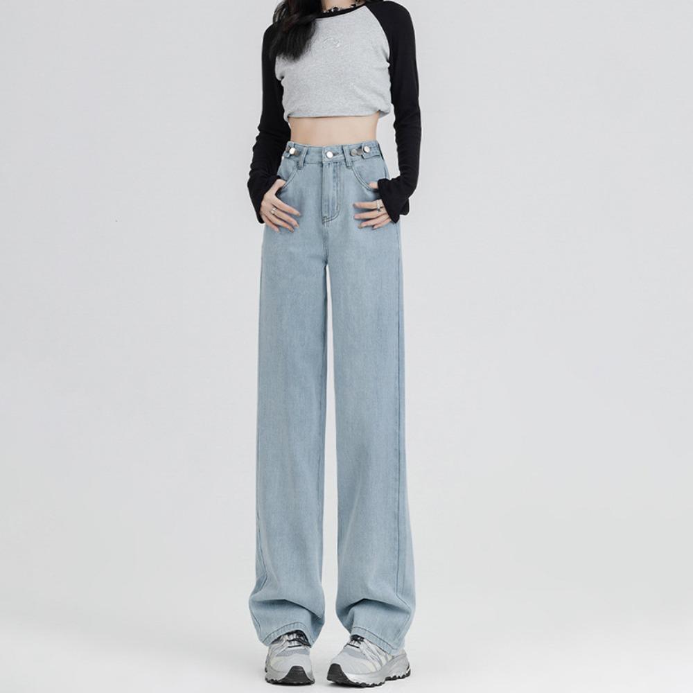 Korean version of versatile adjustable wide-leg jeans women's 2025 autumn and winter new high-waisted straight mopping jeans