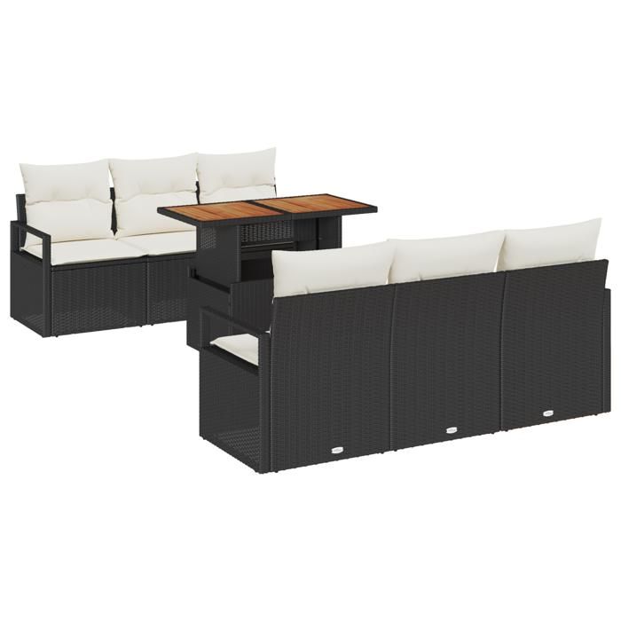 Ensemble de 7 Canapés de Jardin avec Coussins Rattan Poly Noir, Canapé de Jardin 2 Places avec Rangement et Coussins Rattan 3358392
