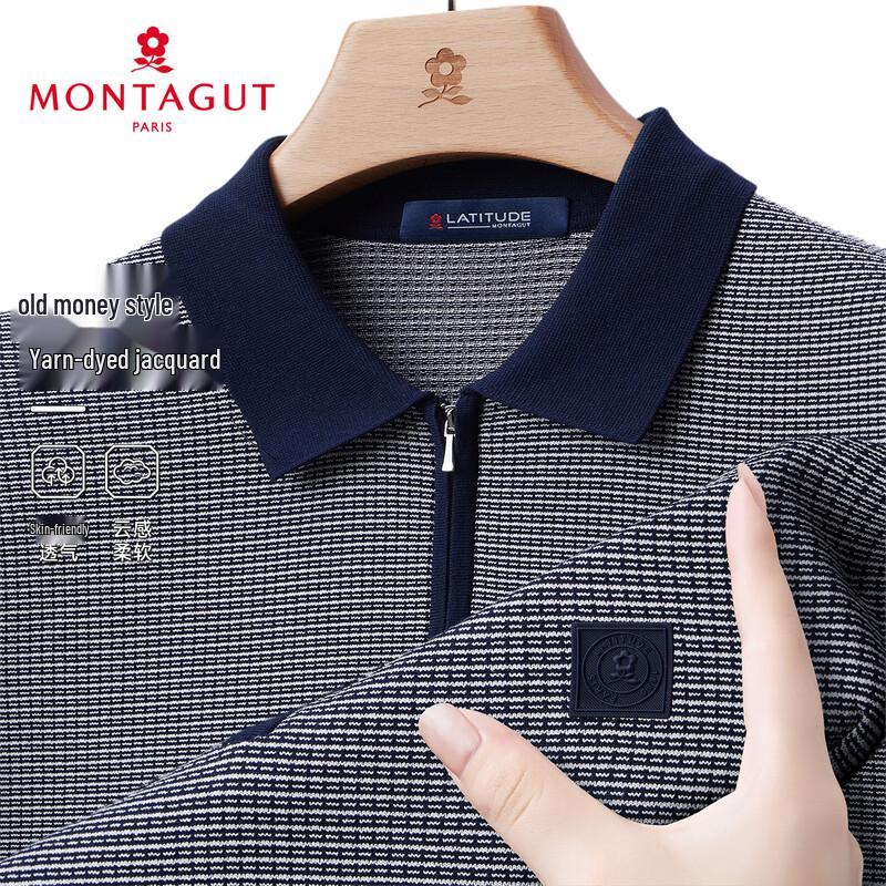 MONTAGUT Men s Old Money Style Jacquard Short-Sleeve Polo Knit 52 темно-синий
