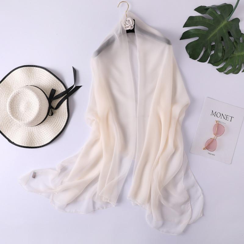 New Plain Long and Thin Chiffon Sunscreen Shawl Spring and Autumn Solid Color Candy Color Scarf Beach Towel