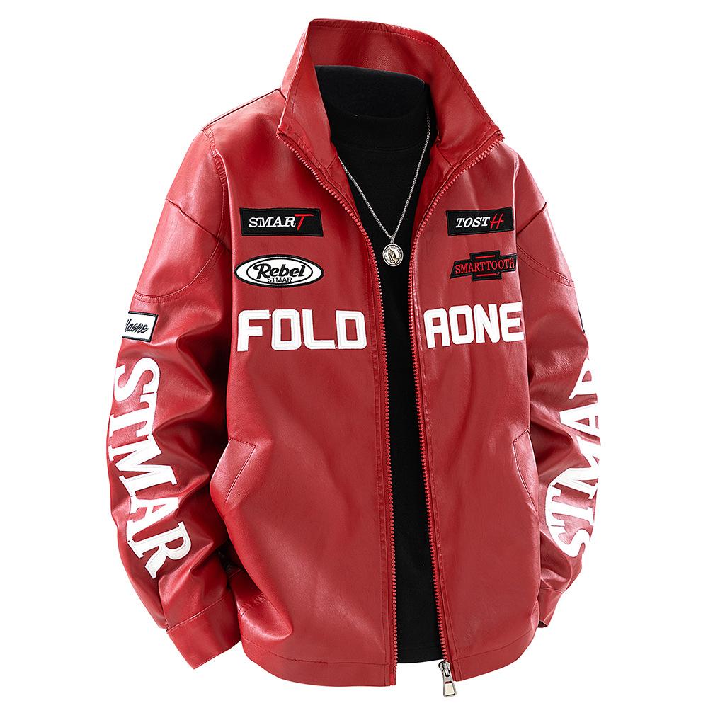 

Pu Leather Jacket Thin Baseball Suit Leather Jacket Men s Autumn Motorcycle Racing Suit American Street Riding Jacket M красный