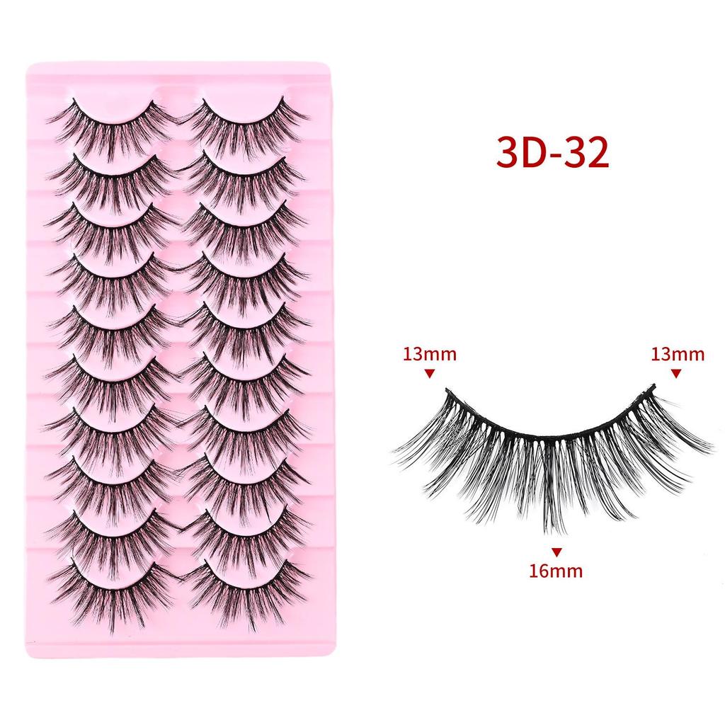 Ten Pairs of 3D Synthetic Fiber False Eyelashes: Bold European and American Style with Thick, Curled Volume