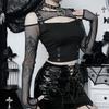GlowGirl Gothic T-Shirt Schwarz Ärmellos Sexy Schlanke Tees Neu Goth Y2K Grunge Punk Lolita Elegant Süß Halloween Damenbekleidung
