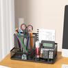 Black Mesh Desk Organizer - 3 Compartments With Pen Holder & Storage Baskets, Tame Office Supplies Clutter Fast