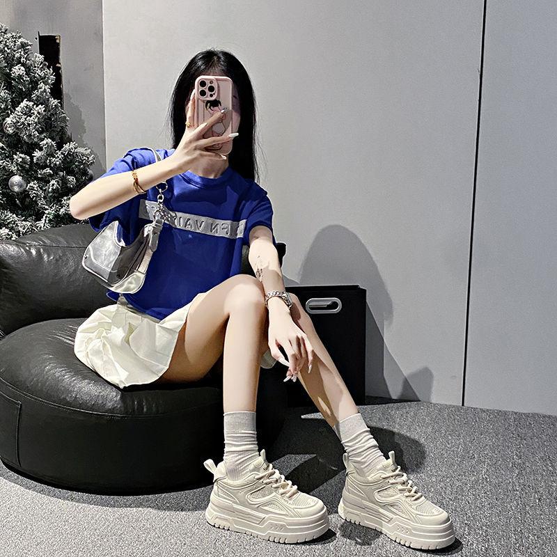 New Muffin Thick-soled Inner Height-increasing Women's Shoes, Summer Mesh Breathable Thin Little White Shoes, Casual Sports Board Shoes