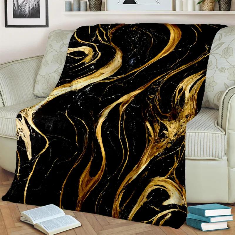 3D Lüks Renk Mavi Yeşil Altın Mermer Desen Battaniye, Ev Yatak Odası Yatak Kanepe Seyahat Kapak Battaniye Çocuk için Yumuşak Atmak Battaniye