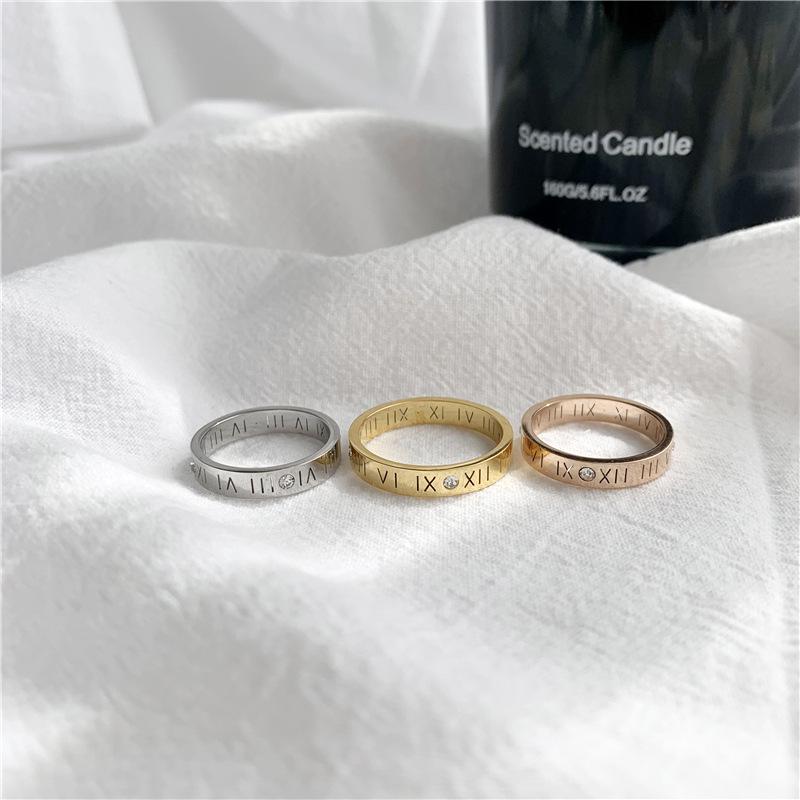 Rose Gold Titanium Steel Roman Ring: Stylish Unisex Korean Retro Design Size 6