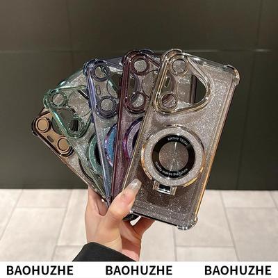 Huawei Pura70ultra Magnetic Stand HONOR 100 Electroplated Four-corner Anti-drop Gradient Glitter Phone Case