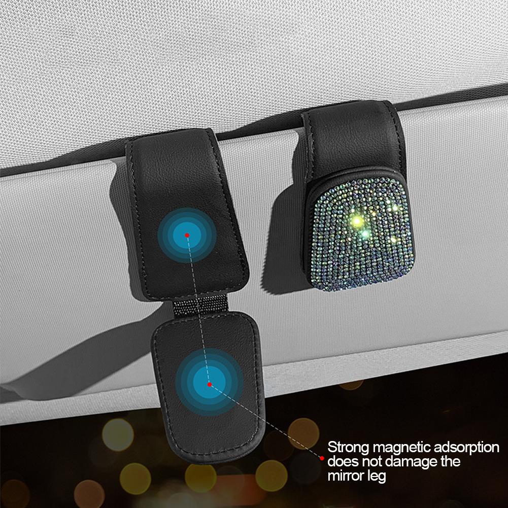 Portaocchiali da sole in cristallo con strass per auto, clip per custodia per occhiali da sole per auto, aletta parasole, supporto per biglietti da visita, fissaggio, accessori per auto