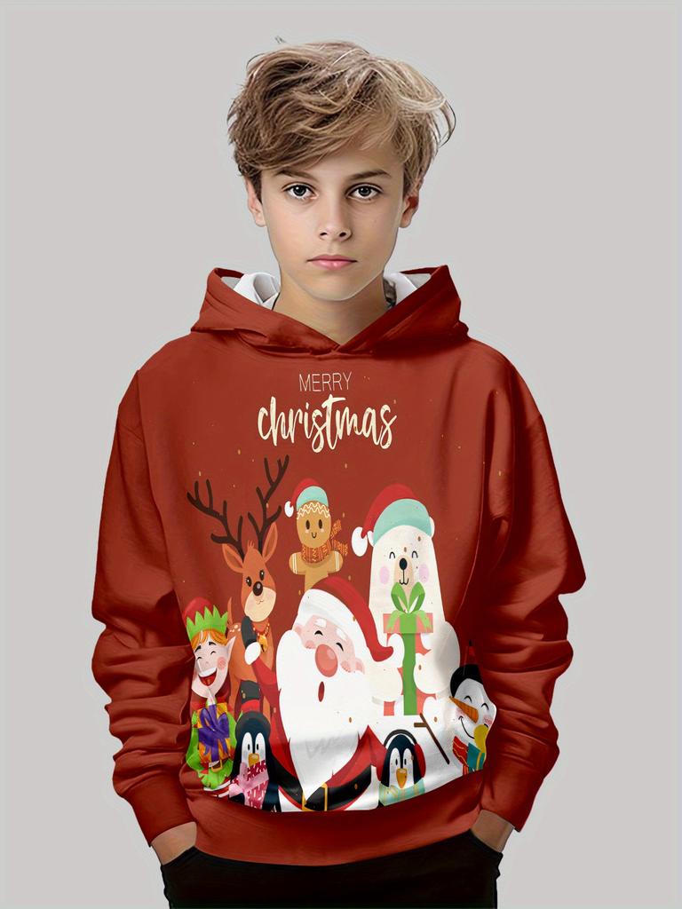 Kids Clothes Funny Christmas Hoodies Reindeer Santa Claus Long Sleeve Thin Sweatshirt for Boys Girls Xmas Gift for Children Top