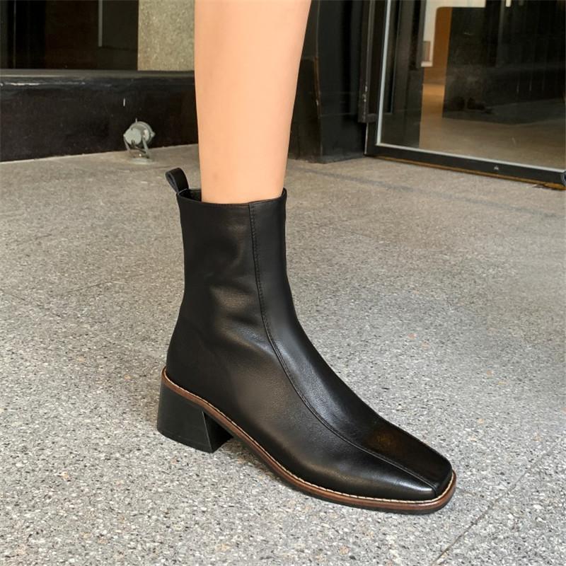 Fashion New Autumn Winter Split Leather Women Boots Fashion Chelsea Boots for Women Square Toe Short Boots High Heels Botines Mujer