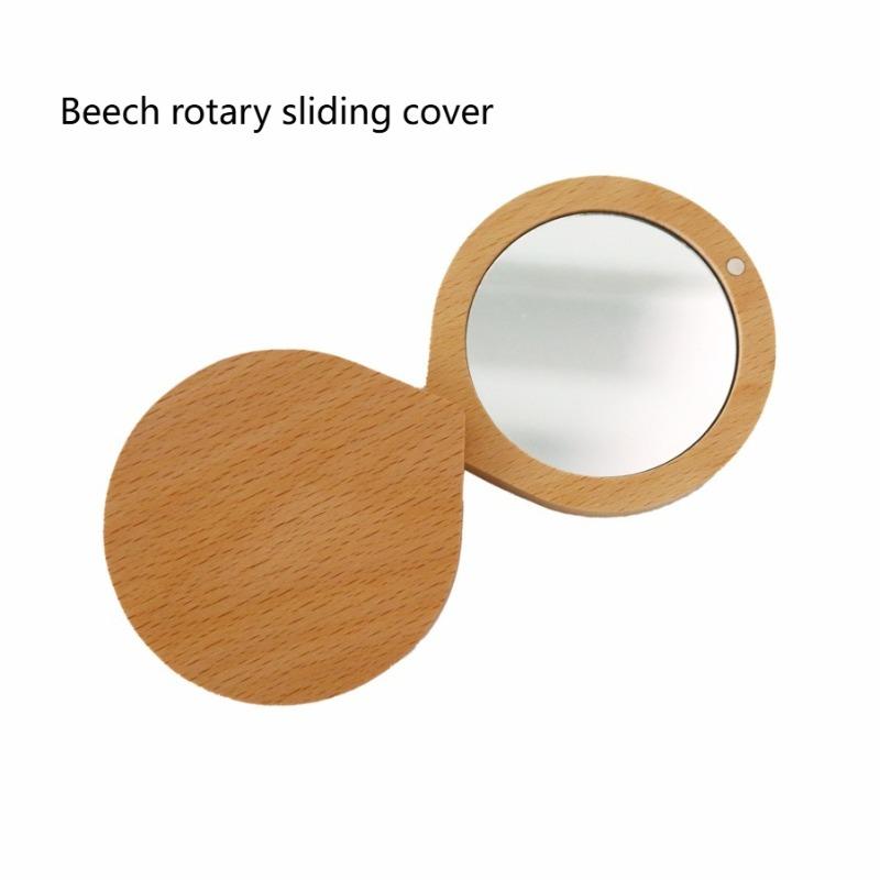 Mini Black Walnut Wood Makeup Mirror Foldable Rotatable Rotating Cosmetic Mirror Magnetic Closure Handheld Compact Pocket Mirror