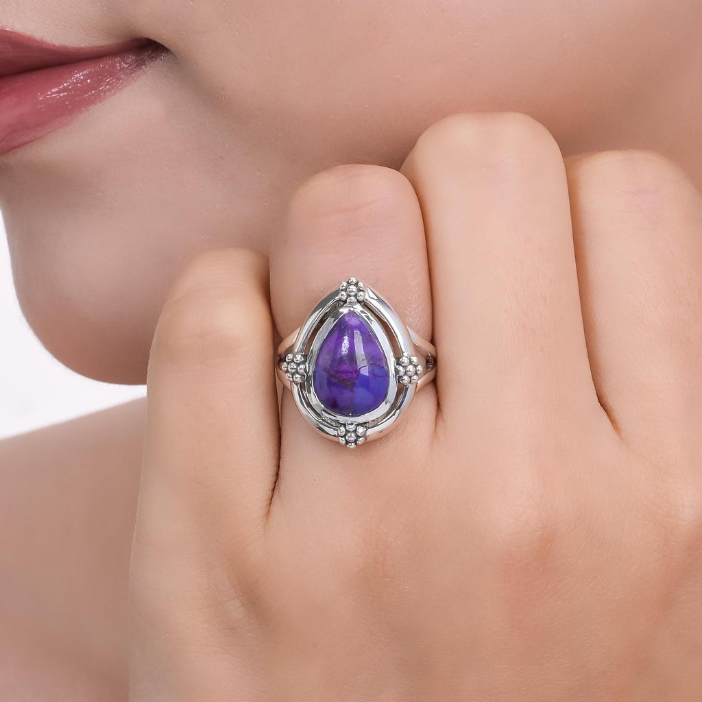 Handmade Pear Purple Mohave Turquoise Ring: 925 Sterling Silver