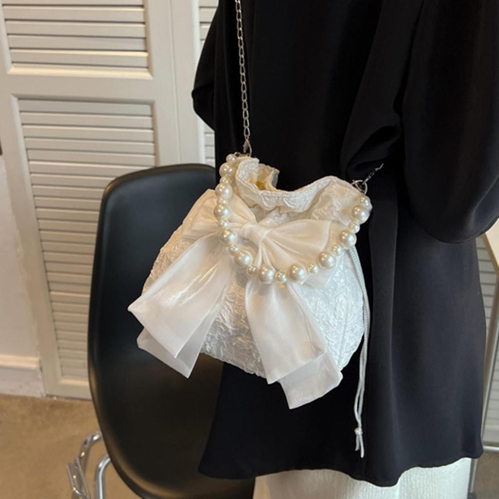 Lamerry Drawstring Yukata Drawstring Shoulder Pearl Japanese Shoulder Yukata White Bag, Bag, Bag, 2-Way, Ribbon, Kimono, Clothing, Bag, Bag, Women's,